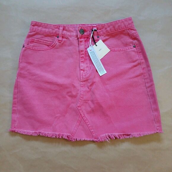 TGLA Dresses & Skirts - Tgla Women's Skirt Mini Size XS Denim Pink Raw Hem NWT Beachy Barbie